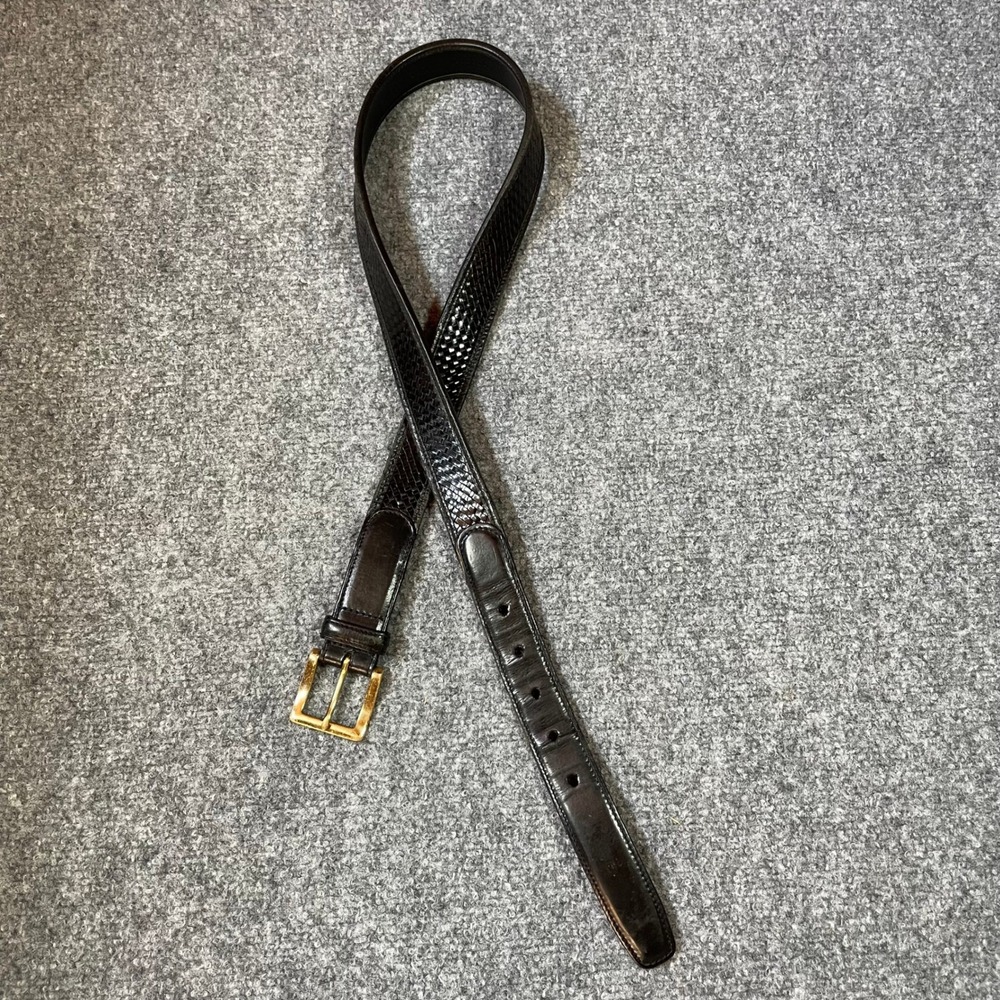 Cole Haan Woven Leather Belt Mens 36 Black Solid Brass Buckle A08462